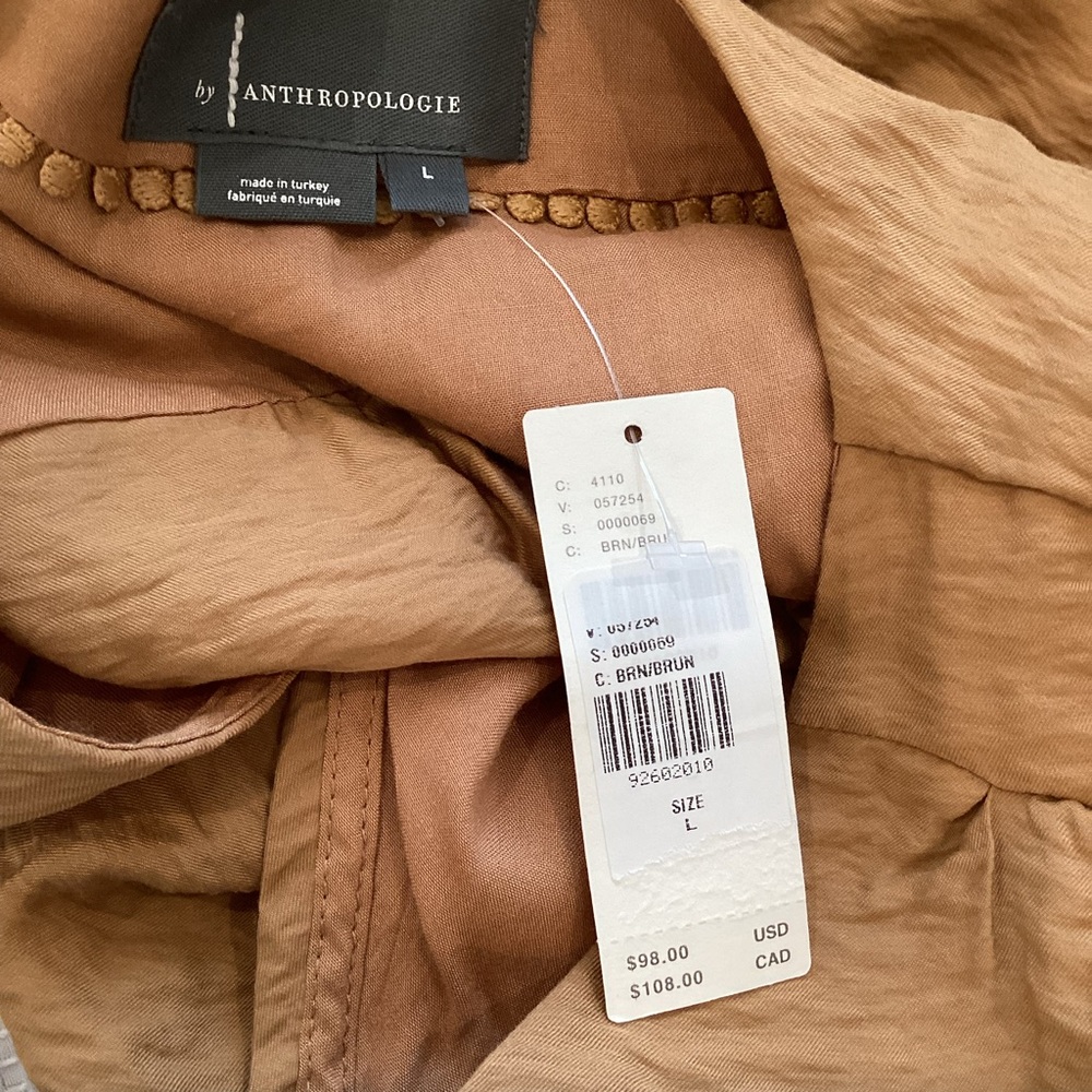 Anthropologie Long Sleeve Wrap Blouse Silky New Large Copper Brown - Picture 13 of 15